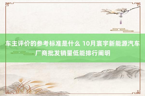 车主评价的参考标准是什么 10月寰宇新能源汽车厂商批发销量低能排行阐明