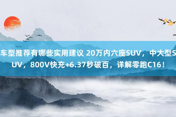 车型推荐有哪些实用建议 20万内六座SUV，中大型SUV，800V快充+6.37秒破百，详解零跑C16！