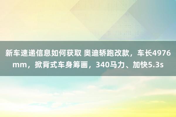 新车速递信息如何获取 奥迪轿跑改款，车长4976mm，掀背式车身筹画，340马力、加快5.3s