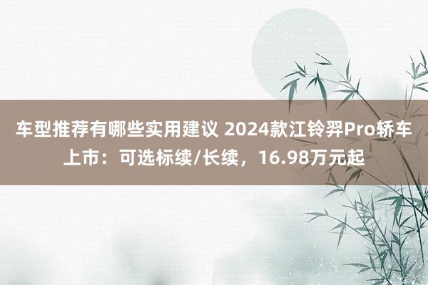 车型推荐有哪些实用建议 2024款江铃羿Pro轿车上市：可选标续/长续，16.98万元起