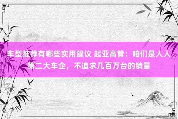 车型推荐有哪些实用建议 起亚高管：咱们是人人第二大车企，不追求几百万台的销量