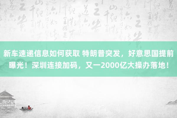 新车速递信息如何获取 特朗普突发，好意思国提前曝光！深圳连接加码，又一2000亿大操办落地！