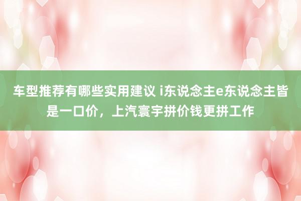 车型推荐有哪些实用建议 i东说念主e东说念主皆是一口价，上汽寰宇拼价钱更拼工作