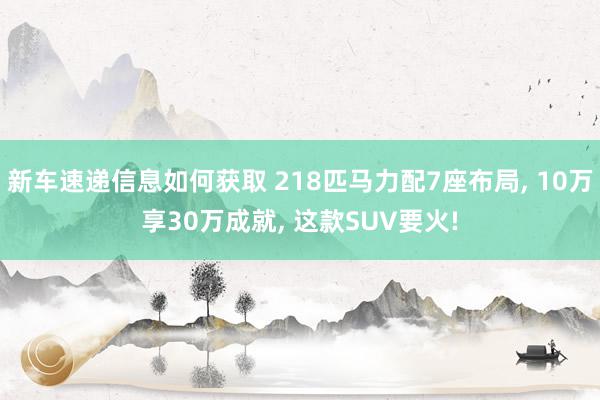 新车速递信息如何获取 218匹马力配7座布局, 10万享30万成就, 这款SUV要火!