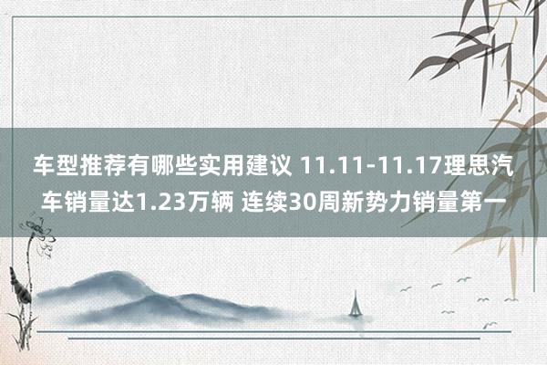 车型推荐有哪些实用建议 11.11-11.17理思汽车销量达1.23万辆 连续30周新势力销量第一