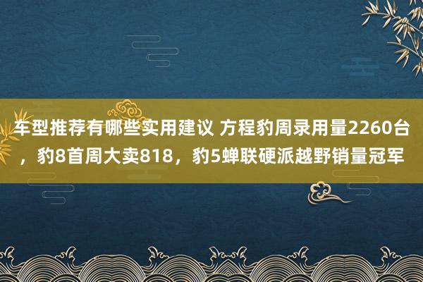 车型推荐有哪些实用建议 方程豹周录用量2260台，豹8首周大卖818，豹5蝉联硬派越野销量冠军