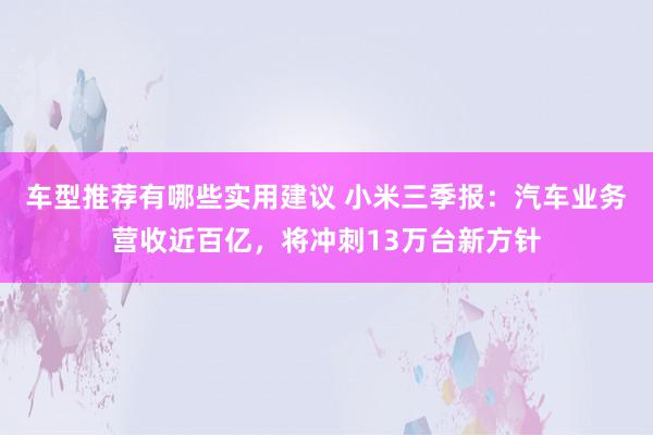 车型推荐有哪些实用建议 小米三季报：汽车业务营收近百亿，将冲刺13万台新方针